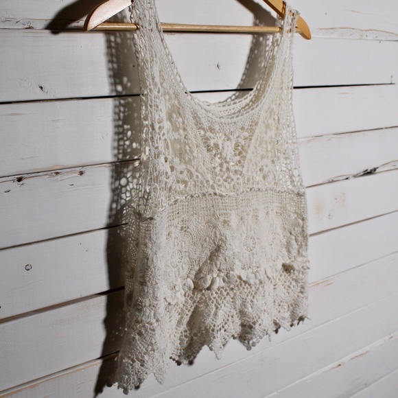 SOLD Hand Crochet Cream Top - Picture 2 of 10